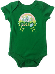 Infant St Patricks Rainbow Happy Go Lucky Single Outfit Clover Baby Bodysuit