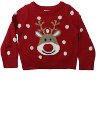 Infant Girls Red Knit Reindeer Polka Dot Pullover Chirstmas Sweater