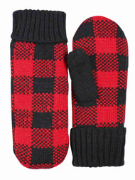 Great Northern Womens Red & Black Buffalo Plaid Knit Mittens With Sherpa Lining