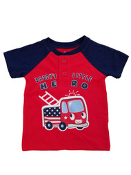 Infant Boys Daddy's Little Hero Patriotic Firetruck USA Henley T-Shirt