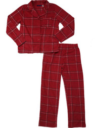 Womens Fuzzy Red & Gray Checker Plaid Print Pajamas Tartan Fleece Sleep Set