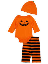 Infant Boys 3pc Halloween Jack-O-Lantern Bodysuit Pants & Cap Set