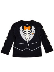 Infant Boys Black Halloween Skeleton Suit Bowtie Long Sleeve Shirt