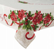 Christmas Traditions Fabric Tablecloth with Sentiments & Poinsettia 60x84