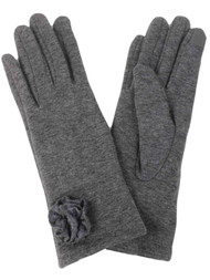 David & Young Womens Gray Rosette Stretch Fit Texting & Tech Gloves Grey