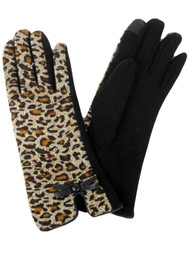 David & Young Womens Brown Leopard Print Stretch Fit Texting & Tech Gloves