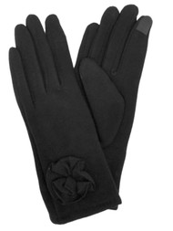 David & Young Womens Black Rosette Stretch Fit Texting & Tech Gloves