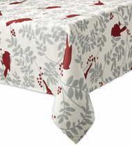 Botanical Red Cardinal Print Fabric Tablecloth, Woven Table Cloth 60x144 Ob