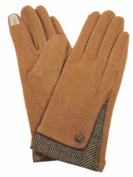 David & Young Womens Tan Herringbone Stretch Fit Wool Texting & Tech Gloves