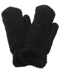 David & Young Womens Chunky Black Speckle Confetti Knit Mittens Sherpa Lined