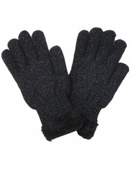 David & Young Womens Black Metallic Rainbow Sparkle Knit Gloves Plush Lined