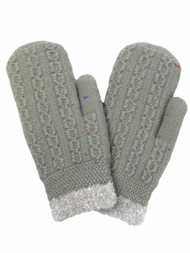 David & Young Womens Chunky Gray Speckle Confetti Knit Mittens Sherpa Lined Grey