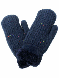 David & Young Womens Chunky Navy Blue Speckle Confetti Knit Mittens Sherpa Lined