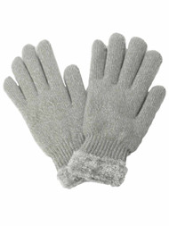 David & Young Womens Gray & Silver Metallic Sparkle Knit Gloves Plush Lined