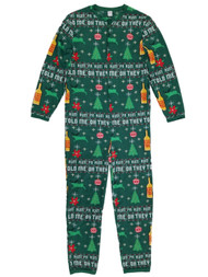 Mens Green Christmas Cheer Little Drummer Boy Holiday Union Suit Pajamas