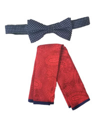 Men's Navy Polka Dot Bow Tie with Pocket Square Necktie