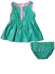 Infant Girls Turquoise White & Pink Floral Flower 2-PC Outfit