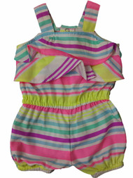 Carters Infant Girls Neon Pink Yellow Blue Stripe Romper Outfit Baby Bodysuit