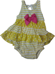 Yellow White Hearts & Stripes Infant Toddler Single Romper Outfit Baby Bodysuit