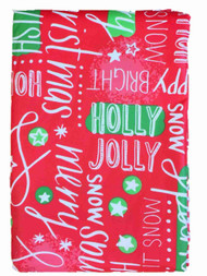 Holiday Red Vinyl Tablecloth With Christmas Sentiments 70" Round