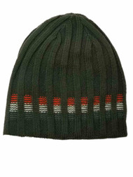 Men's Olive Green with Accent stripe Winter Reversible Beanie Stocking Cap Hat