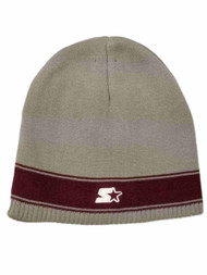 Men's Grey With Maroon Stripe Winter Beanie Stocking Cap Hat