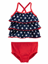 Carters Infant Girls Blue 4th July Patriotic 2 Pc Ruffle Tankini Swimming Suit