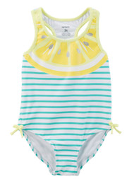 Carters Infant Girls 1 Pc Yellow Lemon Swim Suit Stripe Swimming & Bathing 6m