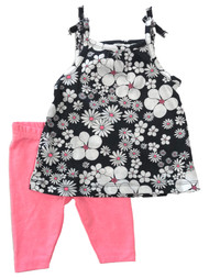 Carters Infant Girls Floral Baby Outfit Black Tank Shirt & Pink Leggings