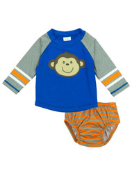Kiko & Max Infant Boys Monkey Swim Suit Rash Guard & Swim Diaper Trunks