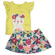 Carters Infant & Toddler Girls Yellow Kitty Cat Baby Outfit Shirt & Skort Skirt