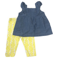 Carters Infant Girls Baby Outfit Blue Chambray Shirt & Lemon Yellow Leggings