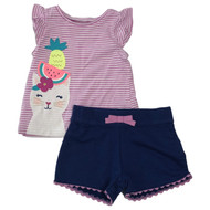Carters Infant & Toddler Girls Purple Kitty Cat Baby Outfit Shirt & Shorts