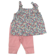 Carters Infant Girls Pastel Baby Outfit Blue Floral Shirt & Pink Stripe Pants