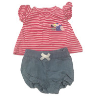 Carters Infant & Tod Girls Pink Toucan Baby Outfit Bird Shirt & Chambray Shorts