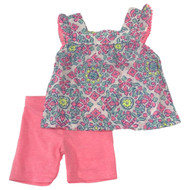 Carters Infant Girls Pink Pastel Baby Outfit  Floral Shirt & Pink Shorts Set