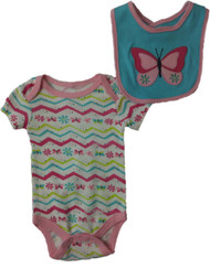 Infant Girls Chevron Print Butterfly Bib & Bodysuit 2-PC Outfit