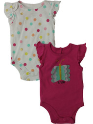 Infant Girls Hot Pink Butterfly Polka Dot Single Bodysuit 2-PC Outfit