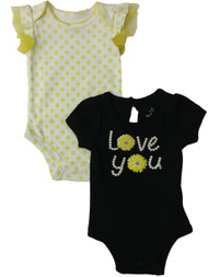 Infant Girls Yellow White Love You Daisy Single Bodysuit 2-PC Outfit