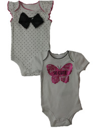 Infant Girls  Pink White Butterfly Polka Dot Single Bodysuit 2-PC Outfit