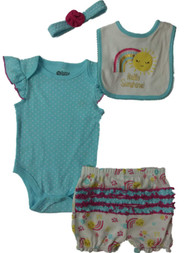 Infant Girls Hello Sunshine Polka Dot 4-PC Bodysuit Bib Headband Outfit
