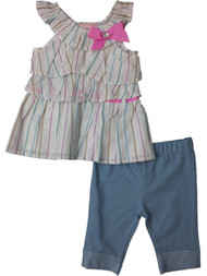 Little Lass Infant Girls White Striped Peasant Tank Top 2-PC Skimmer Outfit