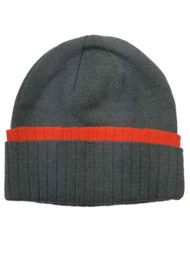 Men's Grey with Orange Stripe Athletic Works Beanie Stocking Cap Hat