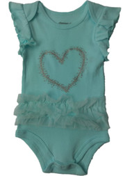 Infant Girls Single Blue Silver Heart Ruffle Romper Baby Bodysuit