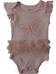 Infant Girls Single Pink Butterfly Ruffle Romper Glitter Baby Bodysuit