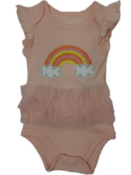 Infant Girls Single Peach Rainbow Ruffle Romper Glitter Baby Bodysuit