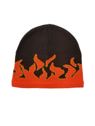 Men's Brown with Orange Fire Flame Beanie Stocking Cap Hat