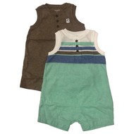 Carters Infant Boys 2 Piece Baby Romper Set Mint Stripe & Brown Bodysuit Outfits