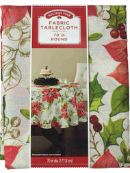 Holiday Red Poinsettia Fabric Tablecloth, Christmas Table Cloth 70 Rnd