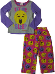 Girls Purple & Pink Fleece Emoji Let Me Sleep Pajamas 2-Piece Sleep Set